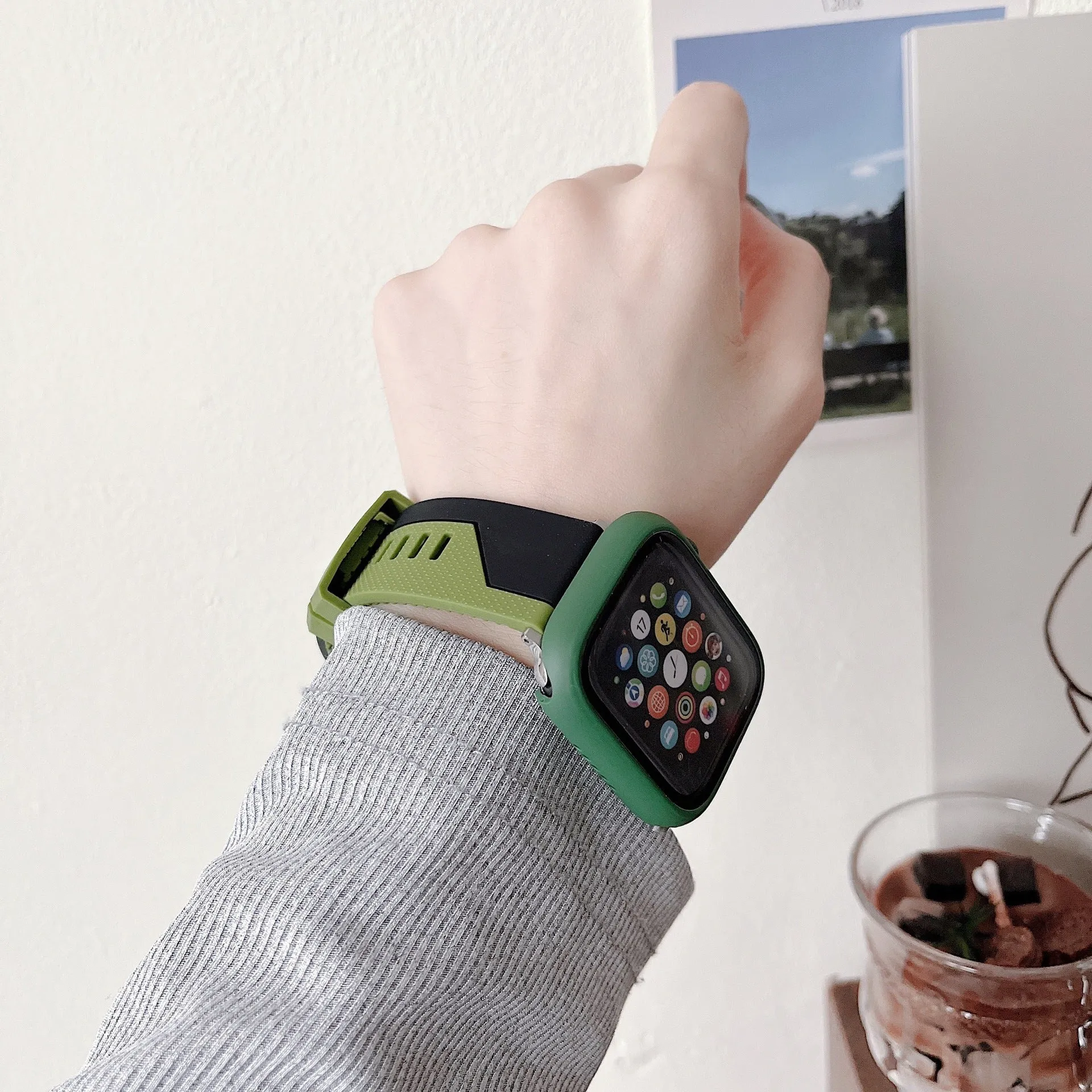 Two-tone silicone bumper protective case for Apple Watch, available in black and white, fits 45mm model