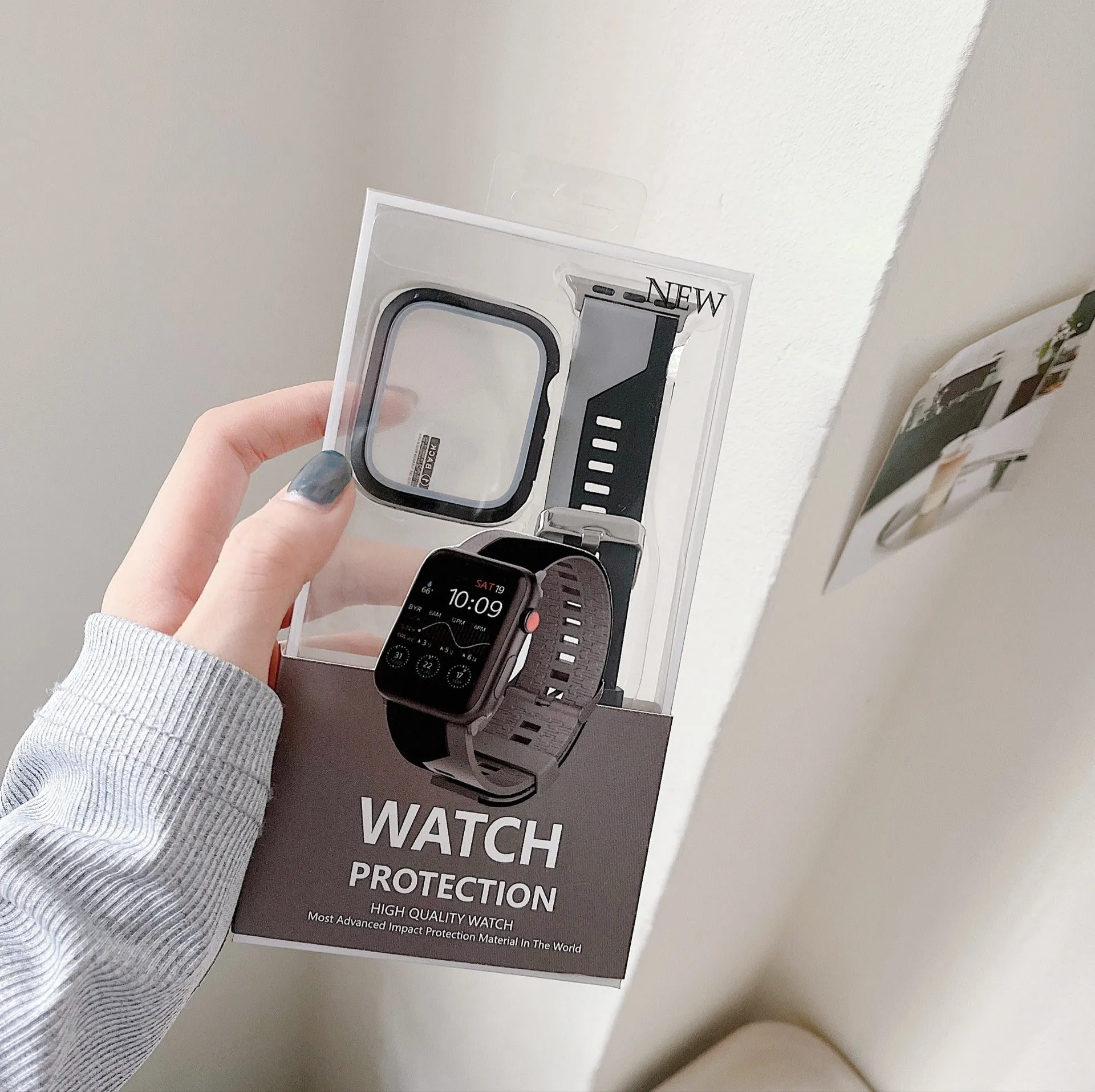 Two-tone silicone bumper protective case for Apple Watch, available in black and white, fits 45mm model
