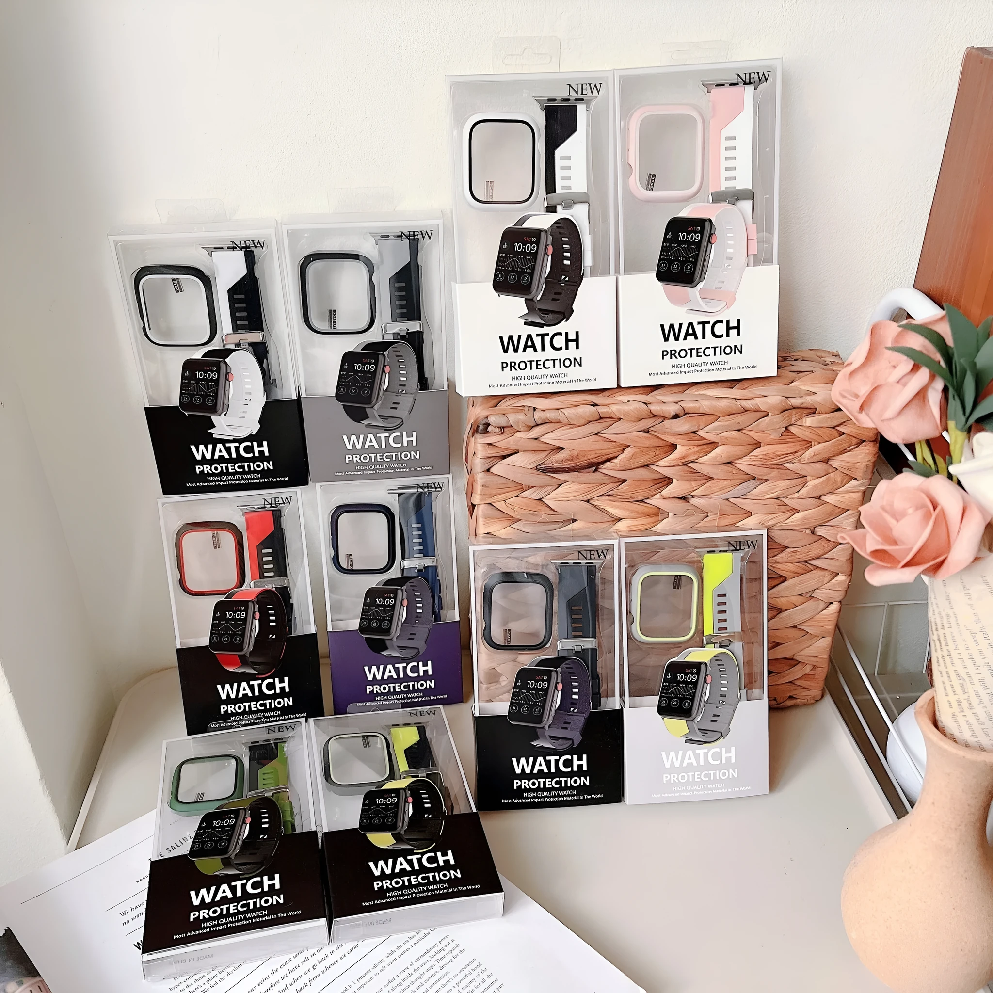 Two-tone silicone bumper protective case for Apple Watch, available in black and white, fits 45mm model
