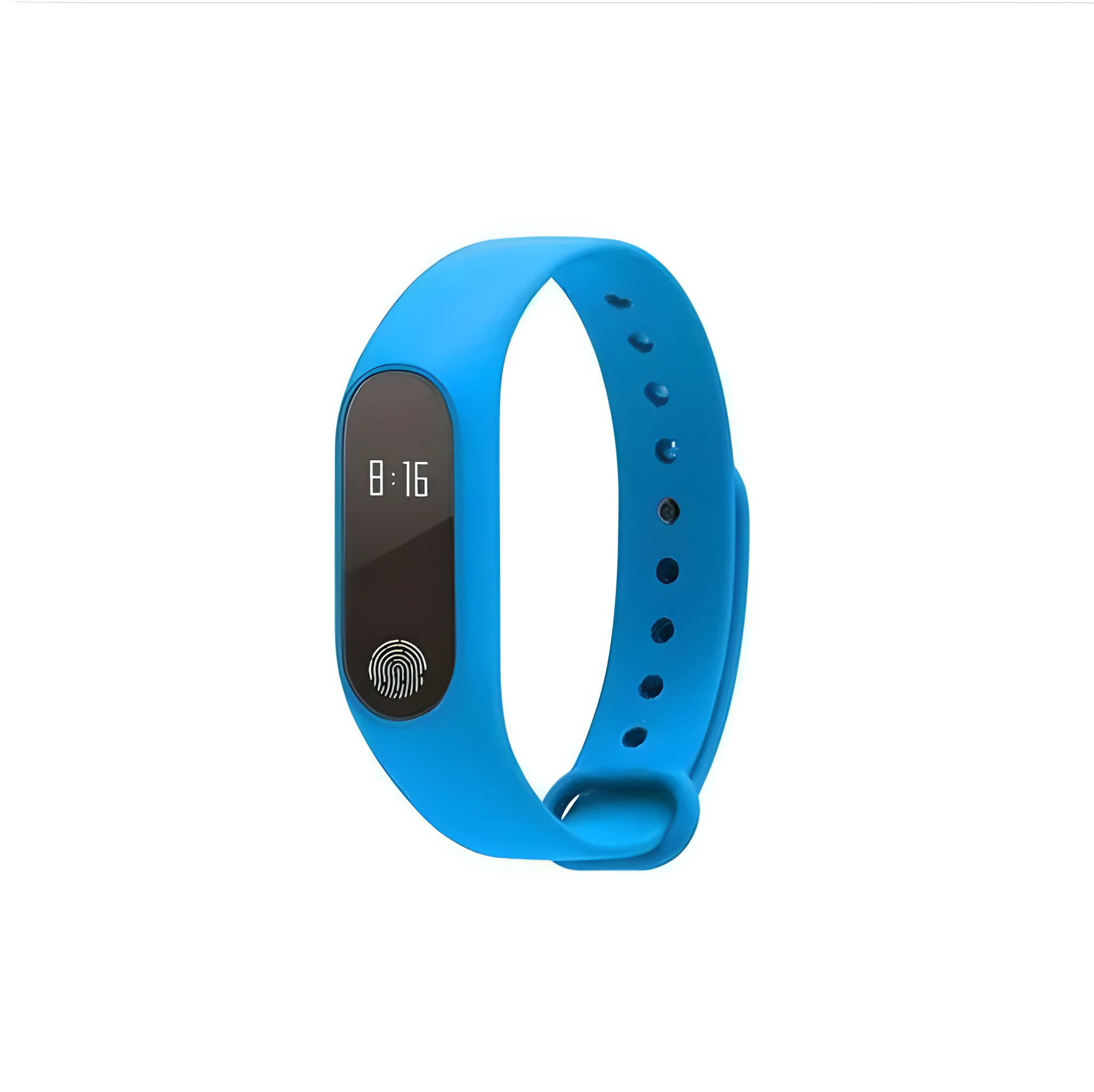 A smart wristband fitness tracker with a heart rate sensor on a wrist, shown in multiple colour options.