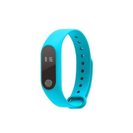 A smart wristband fitness tracker with a heart rate sensor on a wrist, shown in multiple colour options.