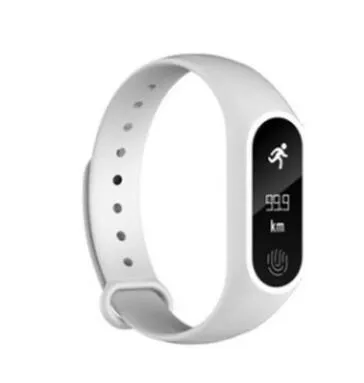 A smart wristband fitness tracker with a heart rate sensor on a wrist, shown in multiple colour options.