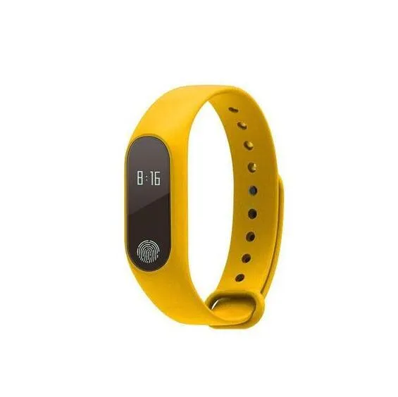 A smart wristband fitness tracker with a heart rate sensor on a wrist, shown in multiple colour options.