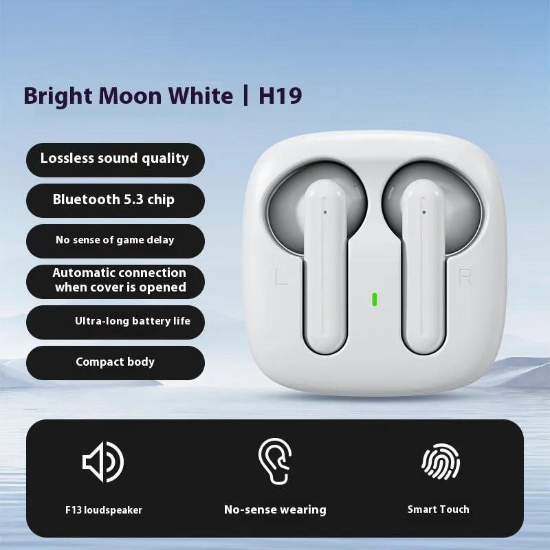 H19 private model mini wireless Bluetooth earbuds in black with noise reduction and charging case