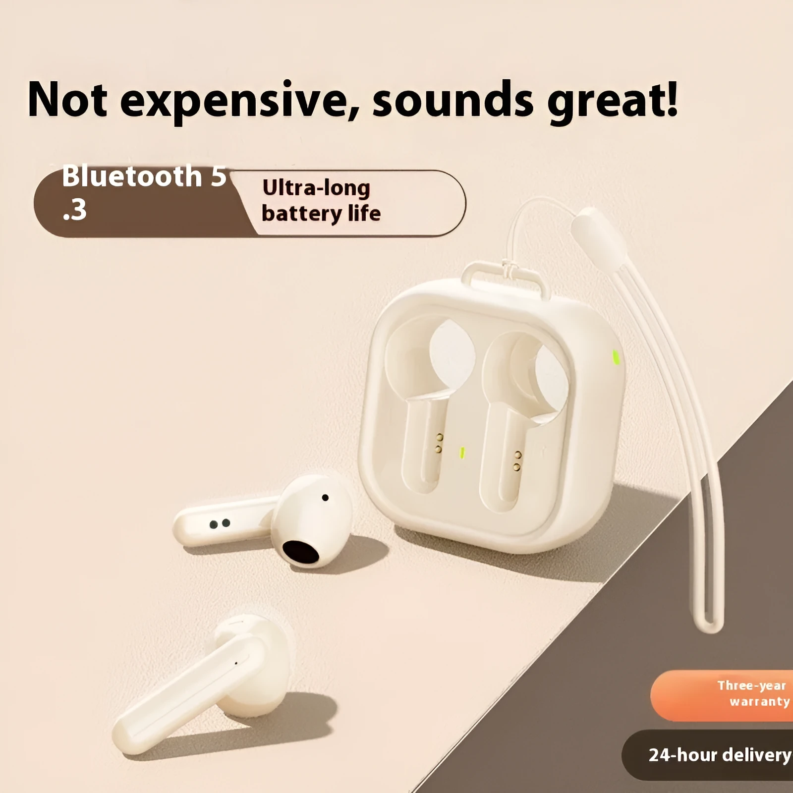 H19 private model mini wireless Bluetooth earbuds in black with noise reduction and charging case