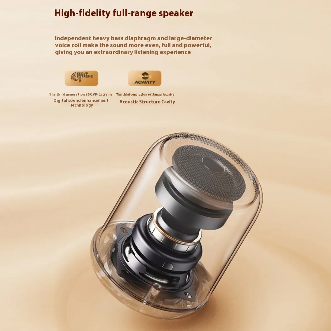 Bluetooth audio mini desktop portable speaker in beige with lithium battery and card insertion slot