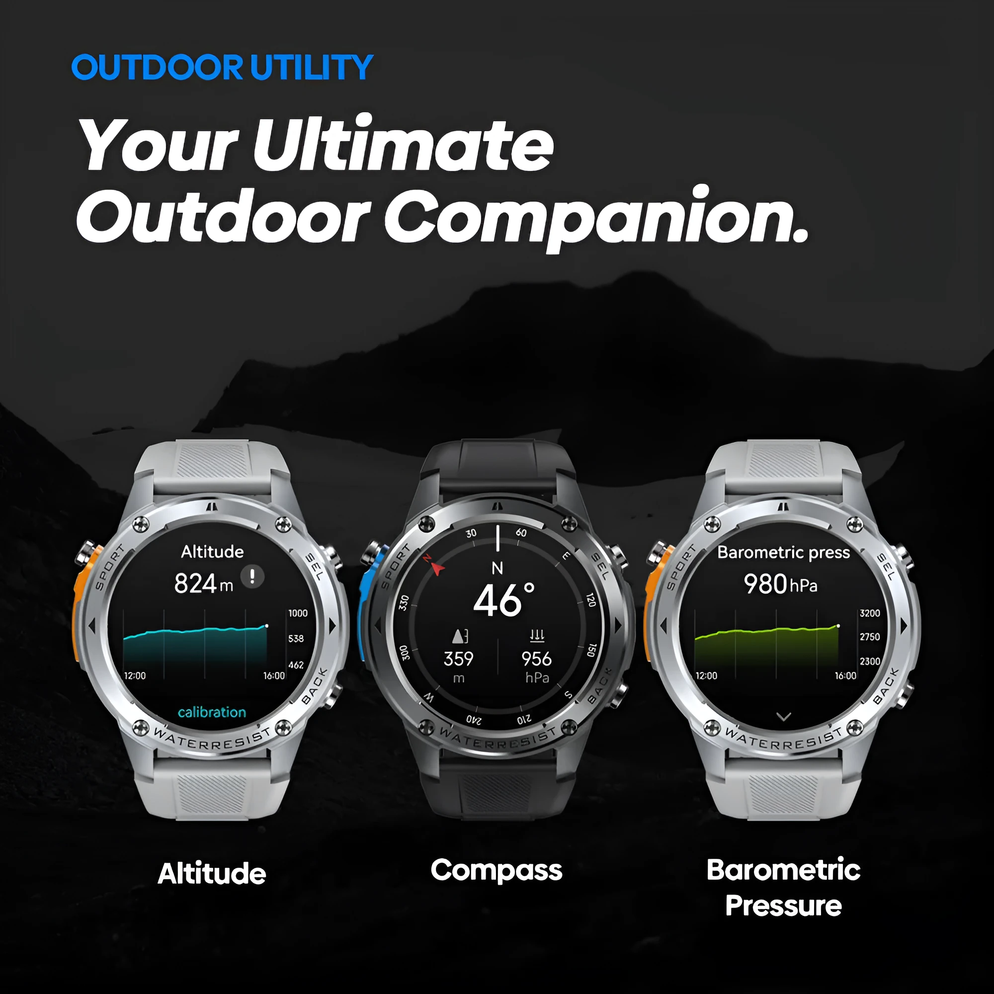 Stratos 2 Ultra GPS smart watch with pressure altimeter, AMOLED screen, black and silver options