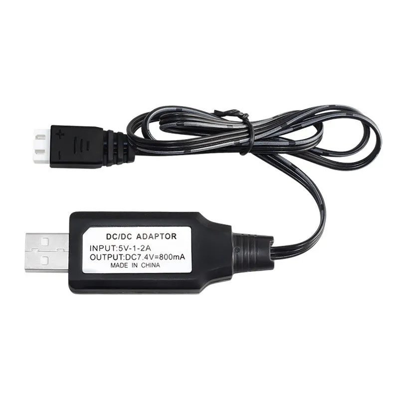 7.4V lithium battery USB charging cable with overcharge protection indicator light, black, 54cm cord