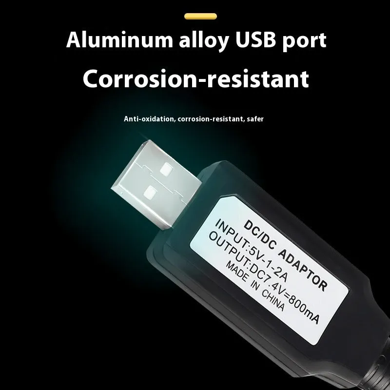 7.4V lithium battery USB charging cable with overcharge protection indicator light, black, 54cm cord
