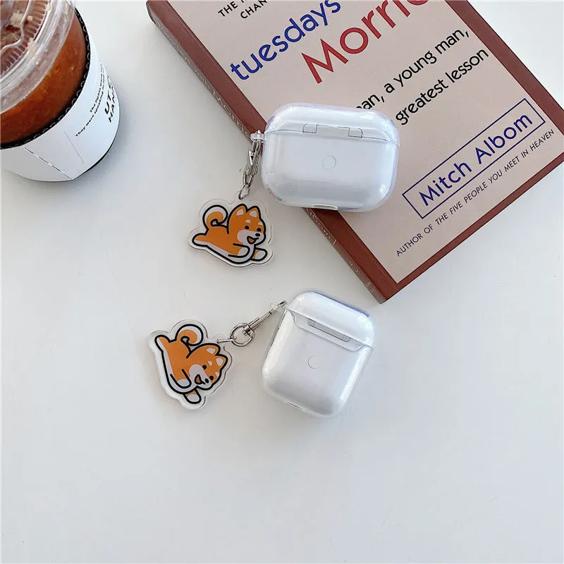 Transparent silicone headphone cover with jumping Shiba Inu pendant for AirPods Pro and AirPods 3