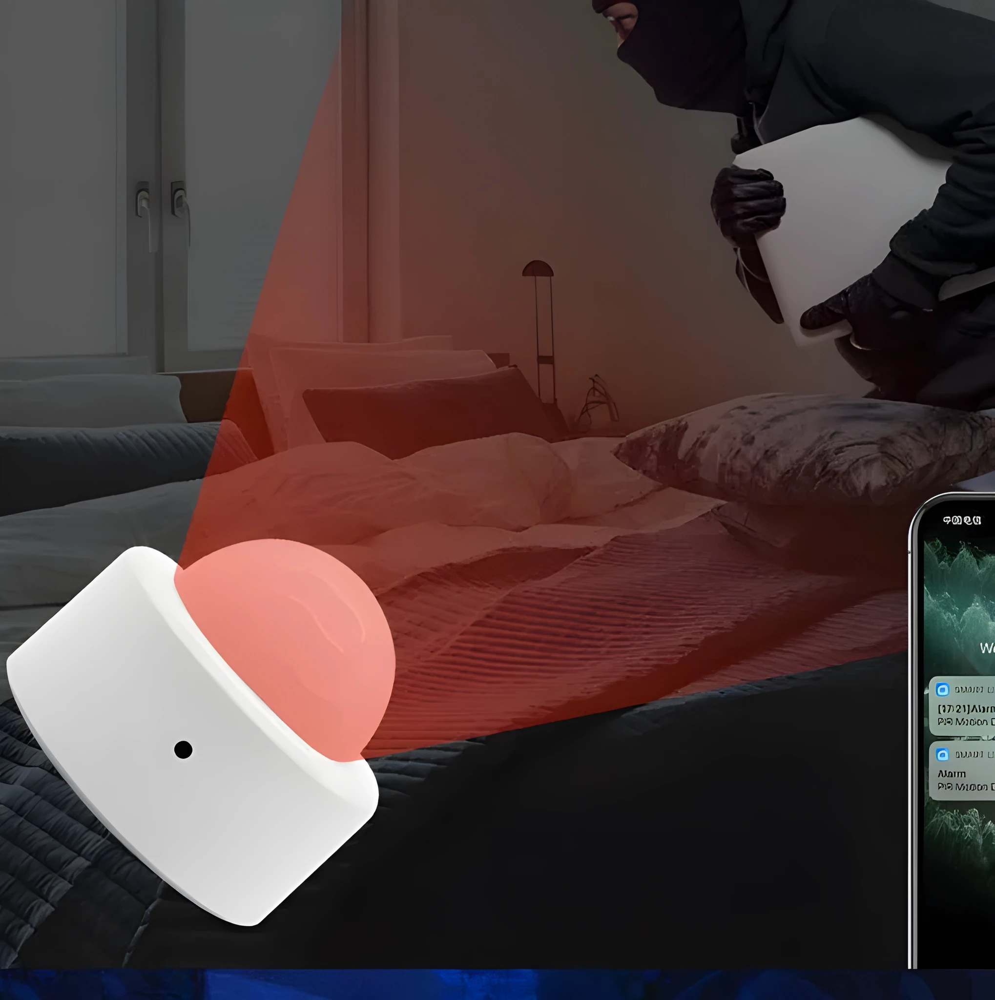 White wireless infrared body motion sensor with compact 33mm design and ZigBee connectivity