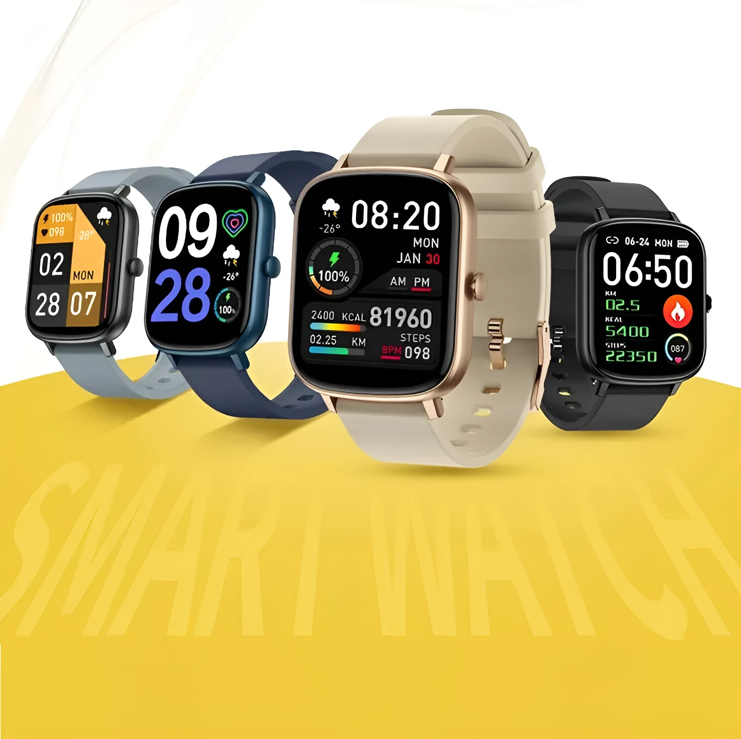 Intelligent pedometer bracelet with 1.7-inch TFT screen and silicone strap, shown in black