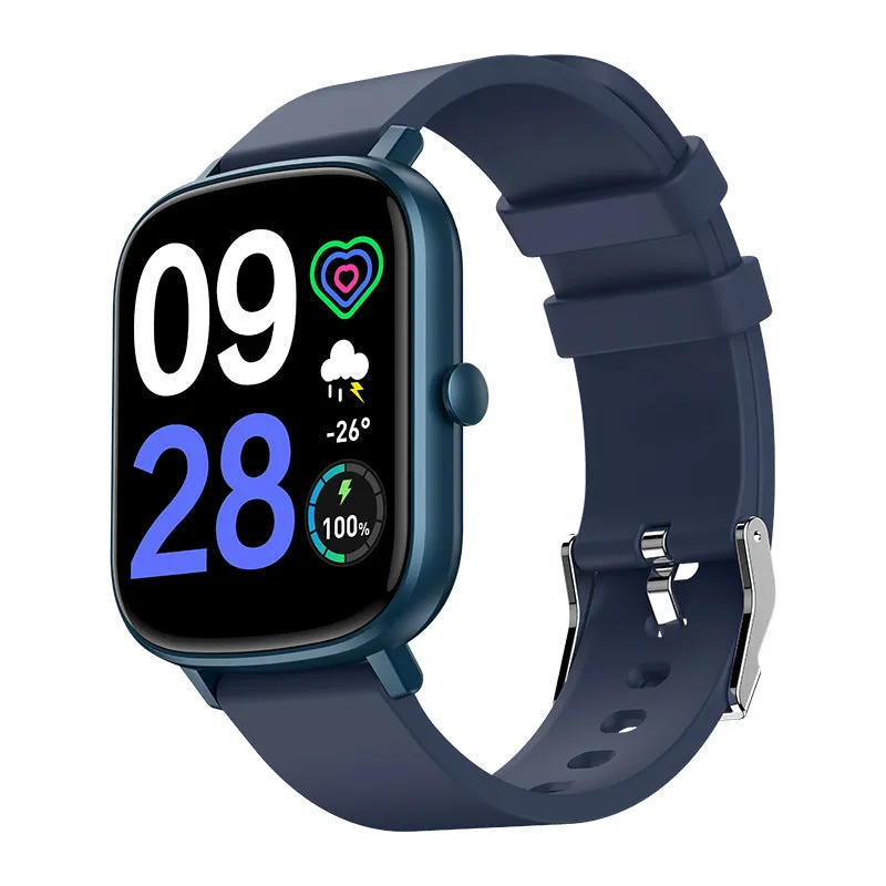 Intelligent pedometer bracelet with 1.7-inch TFT screen and silicone strap, shown in black