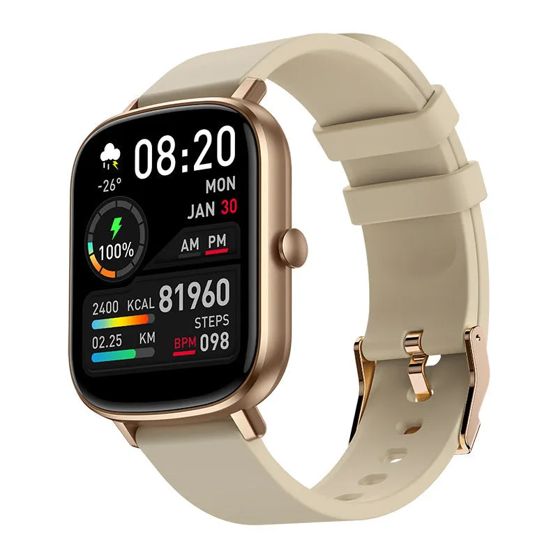 Intelligent pedometer bracelet with 1.7-inch TFT screen and silicone strap, shown in black