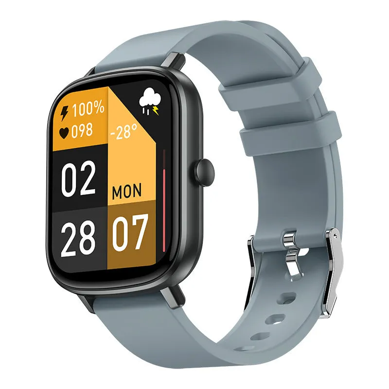 Intelligent pedometer bracelet with 1.7-inch TFT screen and silicone strap, shown in black