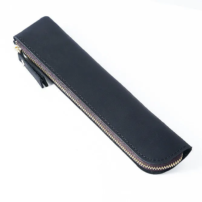 Cowhide retro pencil case 200mm x 45mm in Crazy Horse Brown with square shape and zipper closure