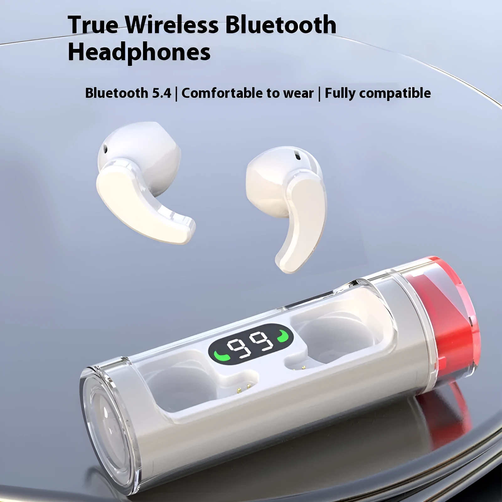 Transparent Bluetooth headset binaural sports earplugs with breathing light and digital display