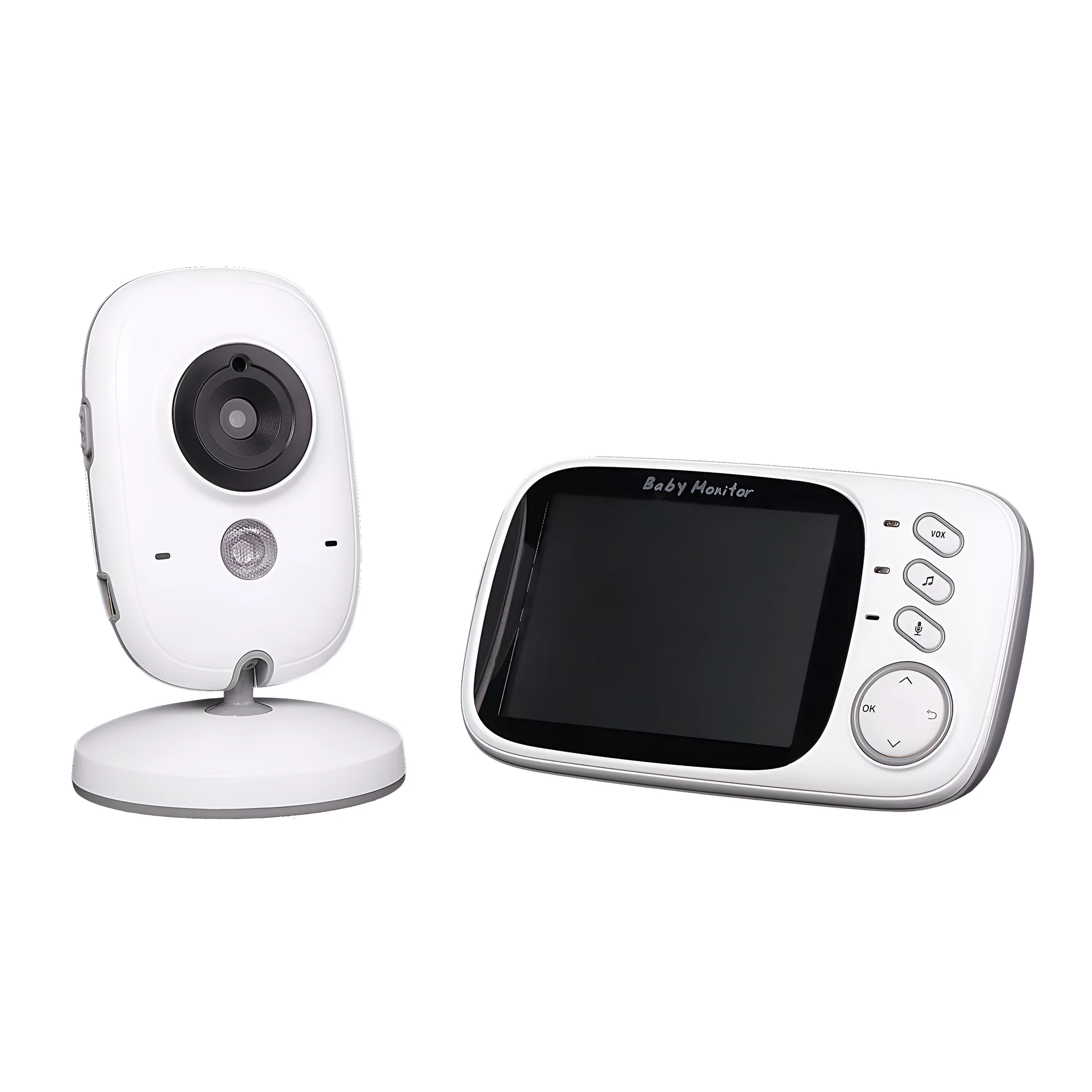 VB603 digital baby monitor showing parent unit with 3.2-inch screen and separate camera unit