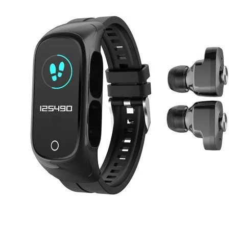 No Chinese N8 smartwatch with Bluetooth headset, touch screen, black TPU strap on wrist for sports use