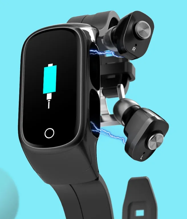 No Chinese N8 smartwatch with Bluetooth headset, touch screen, black TPU strap on wrist for sports use
