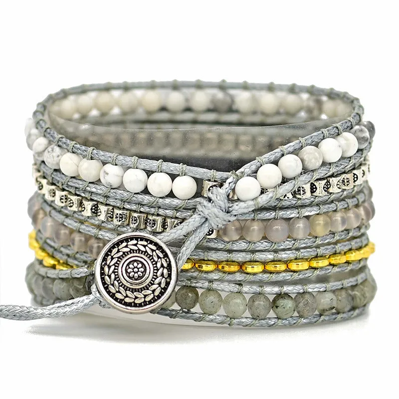 Natural stone beaded crystal watch strap in bohemian style, 38-45mm width, three sizes available