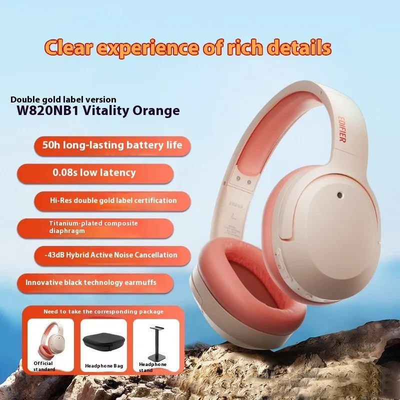 Active noise reduction Bluetooth headset in grey with head-mounted design and over-ear cups
