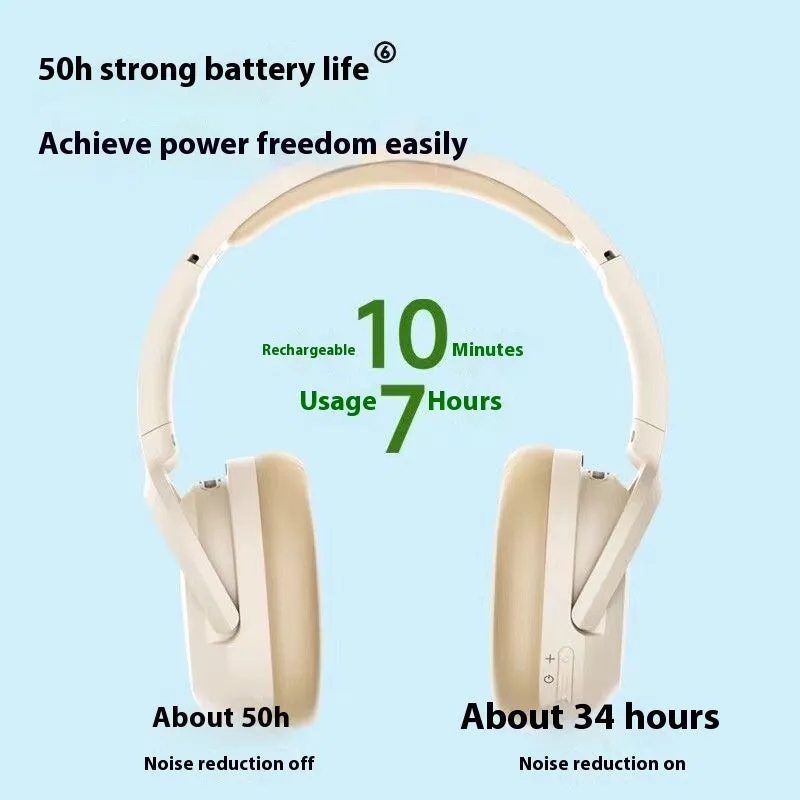 Active noise reduction Bluetooth headset in grey with head-mounted design and over-ear cups