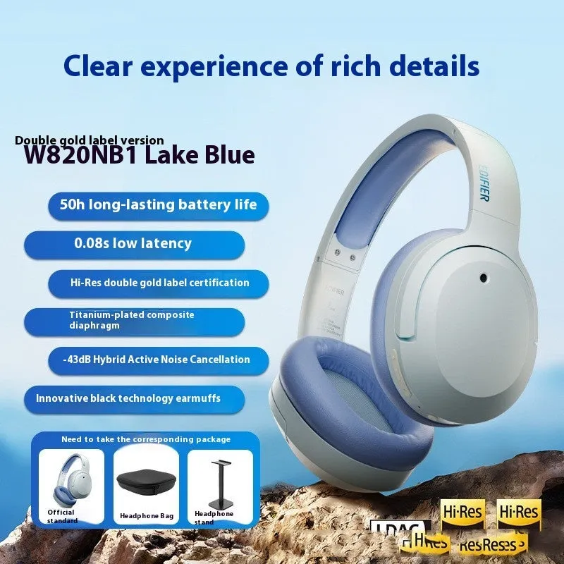 Active noise reduction Bluetooth headset in grey with head-mounted design and over-ear cups