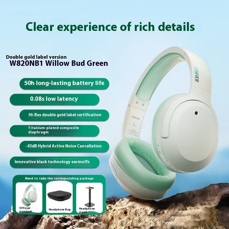 Active noise reduction Bluetooth headset in grey with head-mounted design and over-ear cups