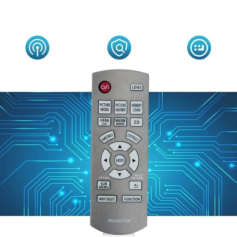 Grey plastic Panasonic projector remote control for PT-AE8000 PT-AE7000 AR100 models on white background
