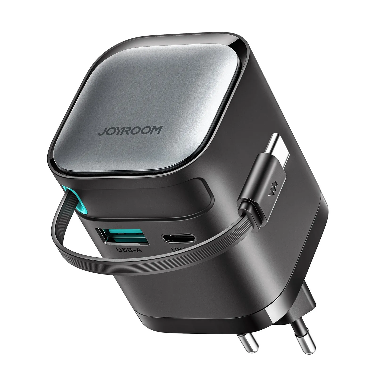 Black 65W fast charge telescopic Type-C cable with PD protocol for multi-port chargers