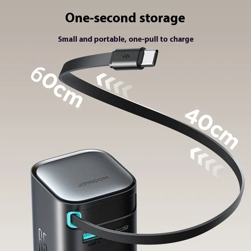 Black 65W fast charge telescopic Type-C cable with PD protocol for multi-port chargers