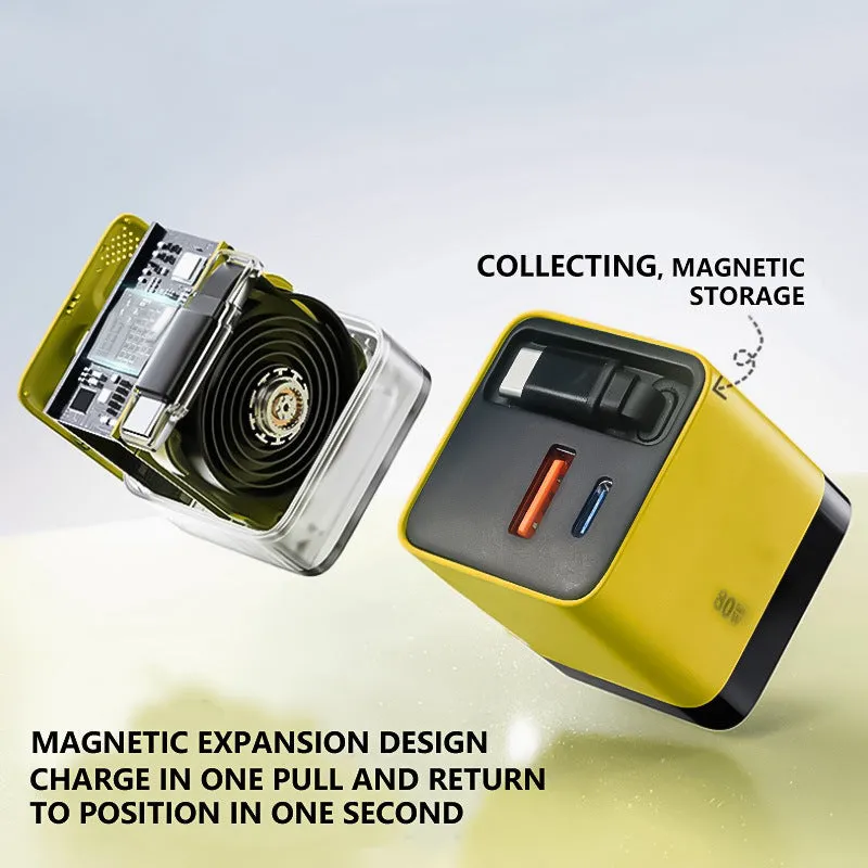 Gallium nitride charger with Type-C PD port in lightning yellow colour for phone fast charge