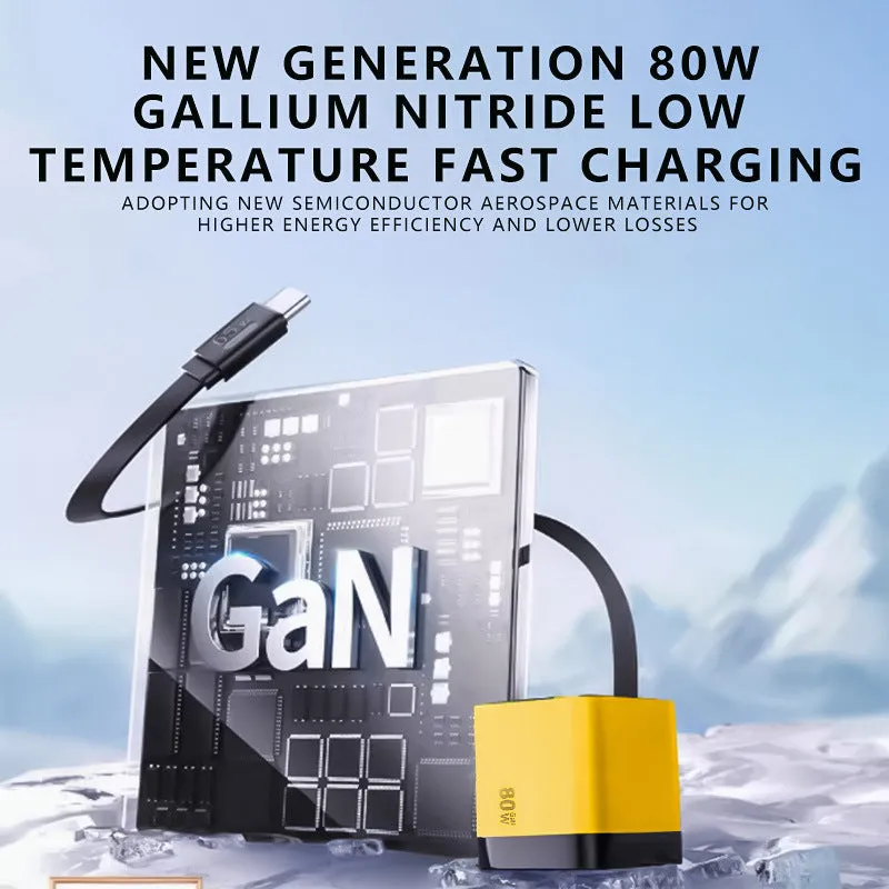 Gallium nitride charger with Type-C PD port in lightning yellow colour for phone fast charge