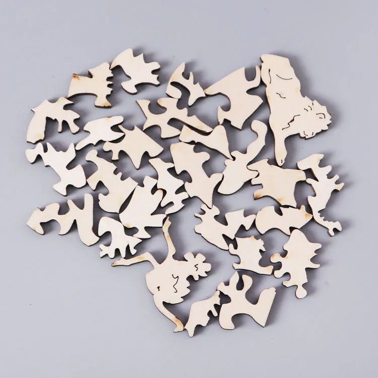 Irregular three-dimensional seahorse shaped animal wooden puzzle in A5 size on a wooden surface