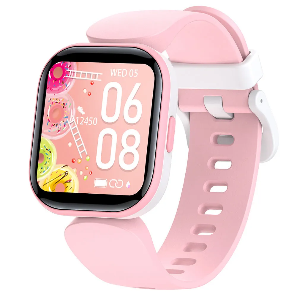 H99 children's smartwatch with heart rate and body temperature monitoring on 1.4-inch TFT colour screen black blue pink purple