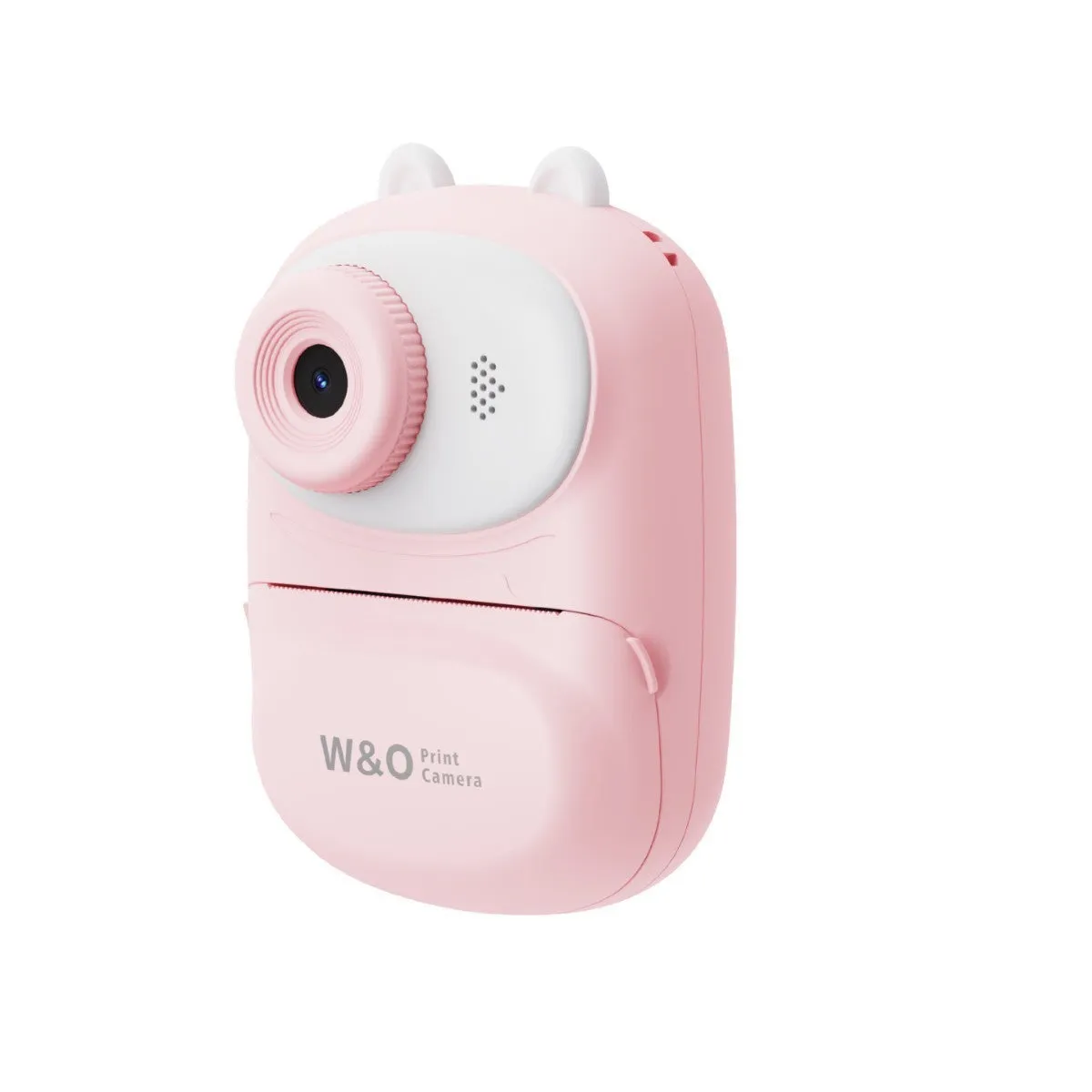 Q2 children's polaroid portable HD video digital camera in green with lanyard and stickers on white background