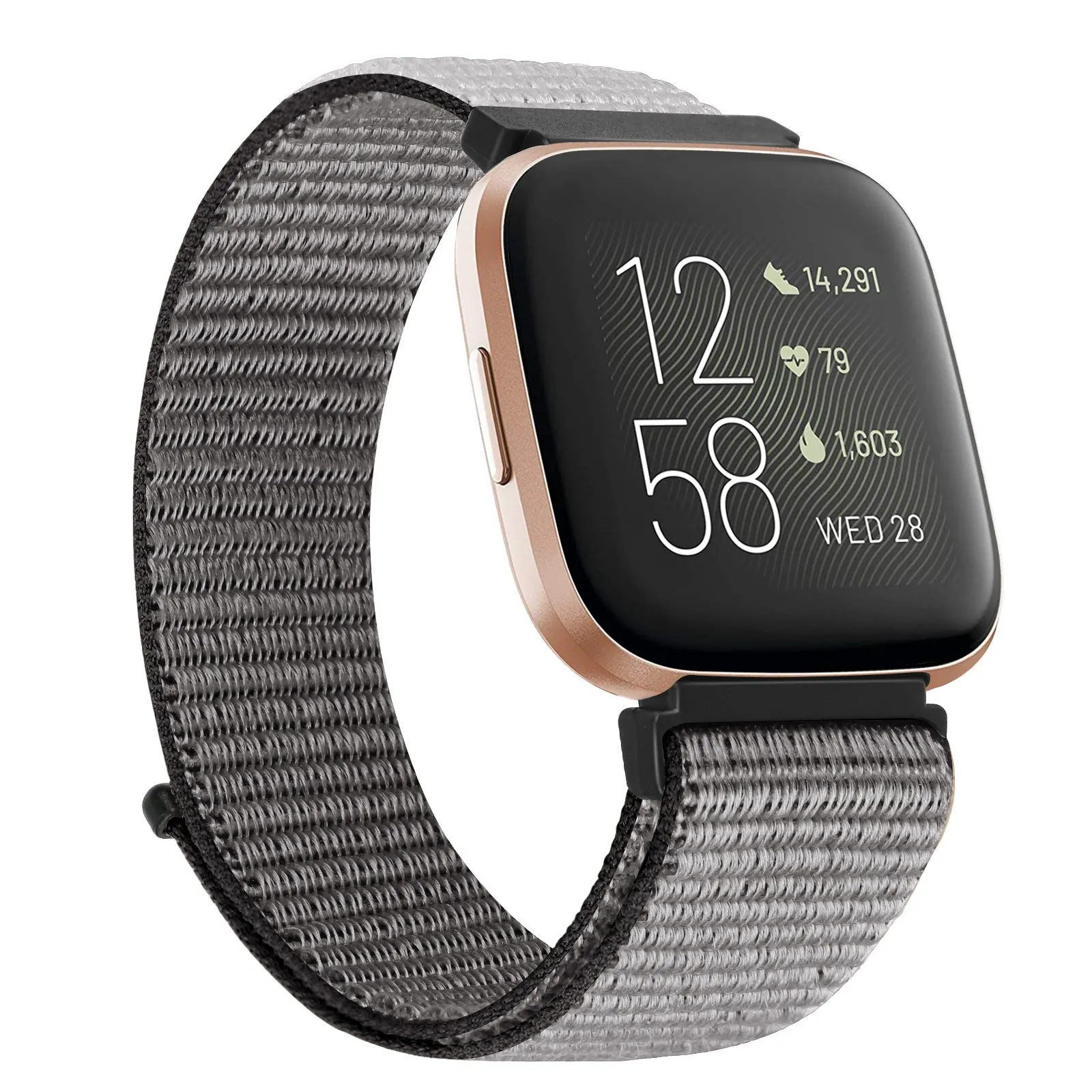 Nylon loop watch band for Fitbit Versa 2 and Sense 2 with velcro closure in army green colour