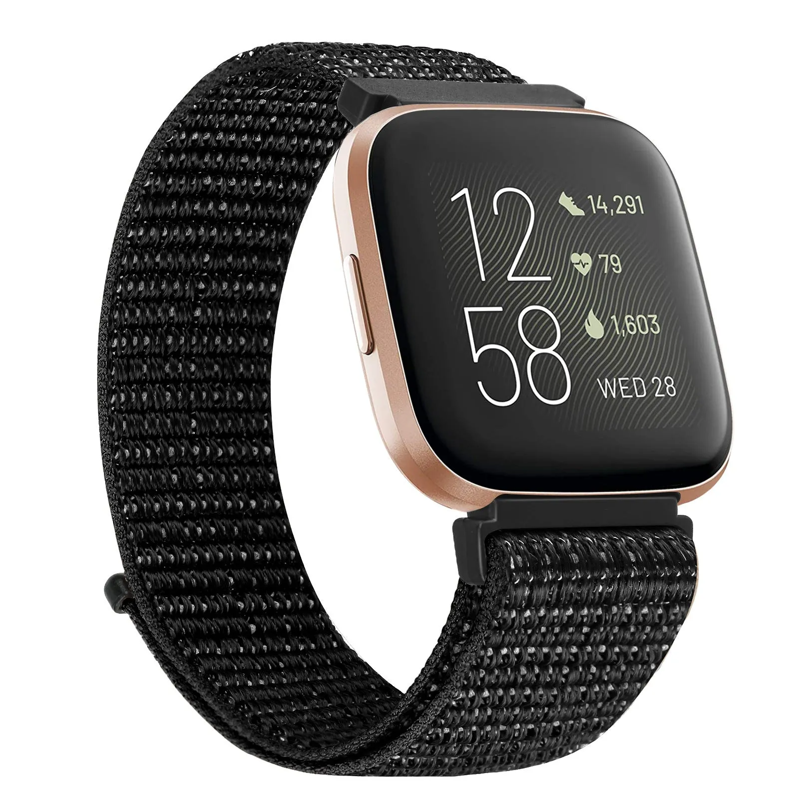 Nylon loop watch band for Fitbit Versa 2 and Sense 2 with velcro closure in army green colour