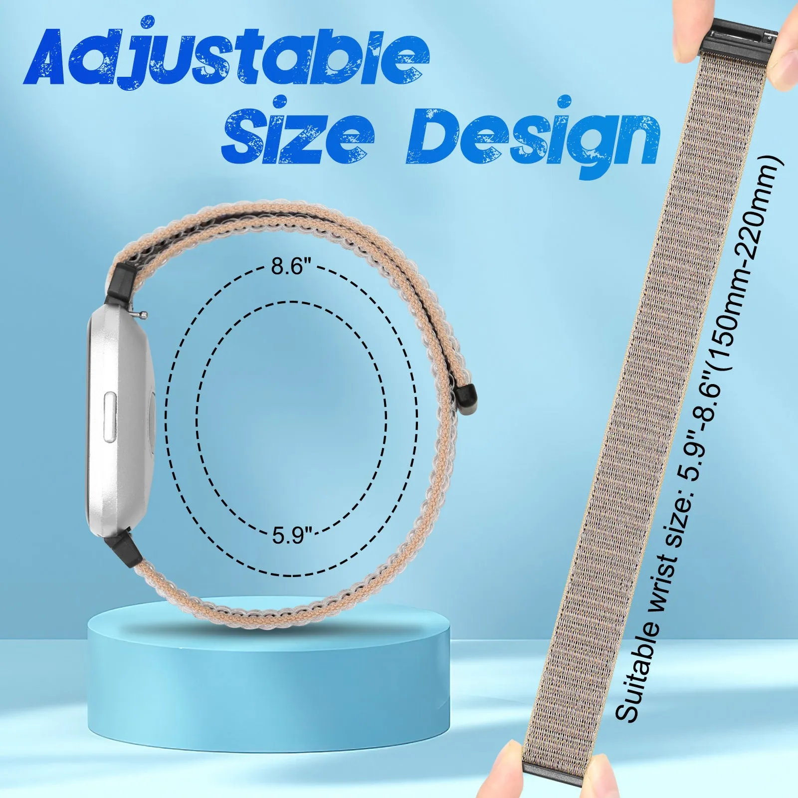 Nylon loop watch band for Fitbit Versa 2 and Sense 2 with velcro closure in army green colour