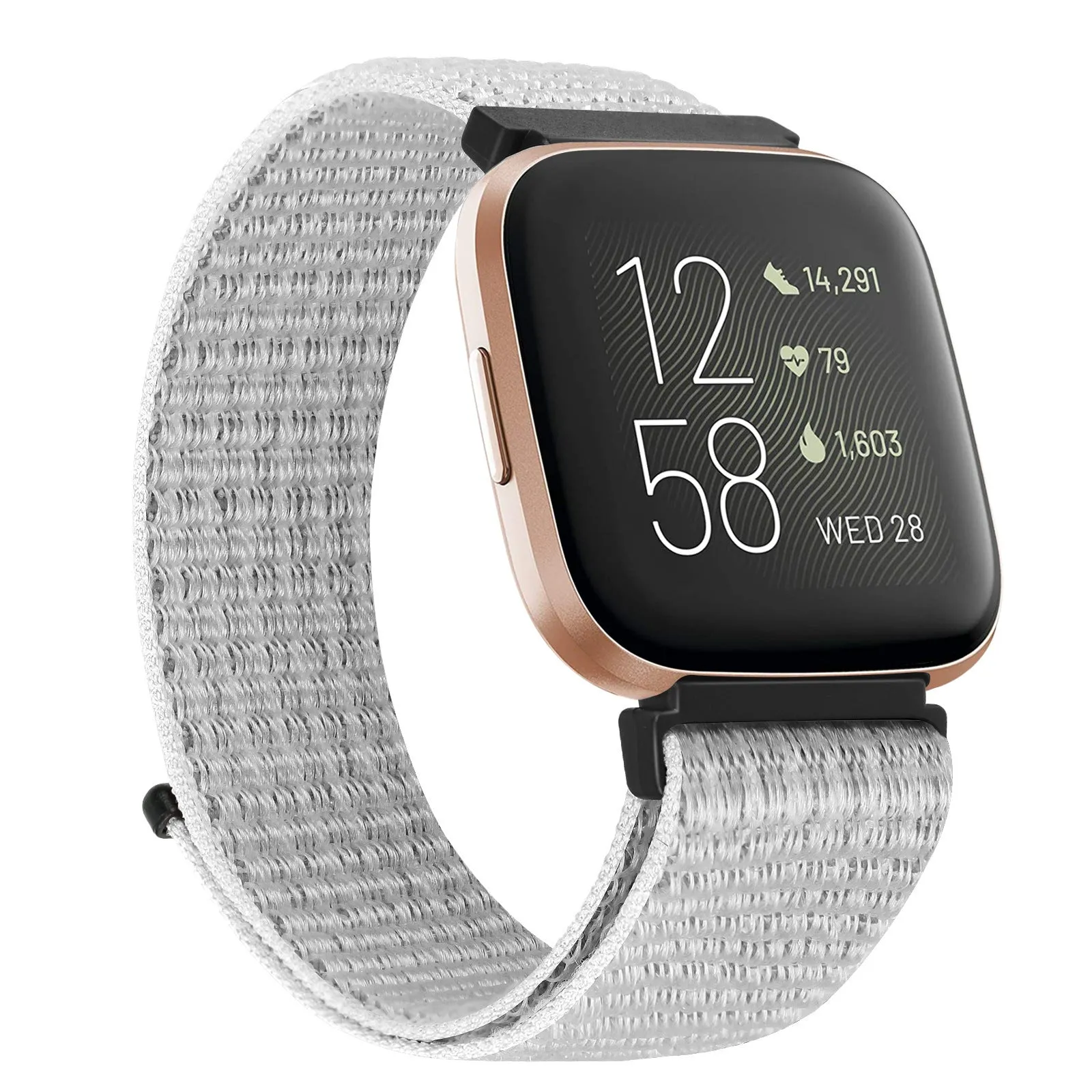 Nylon loop watch band for Fitbit Versa 2 and Sense 2 with velcro closure in army green colour