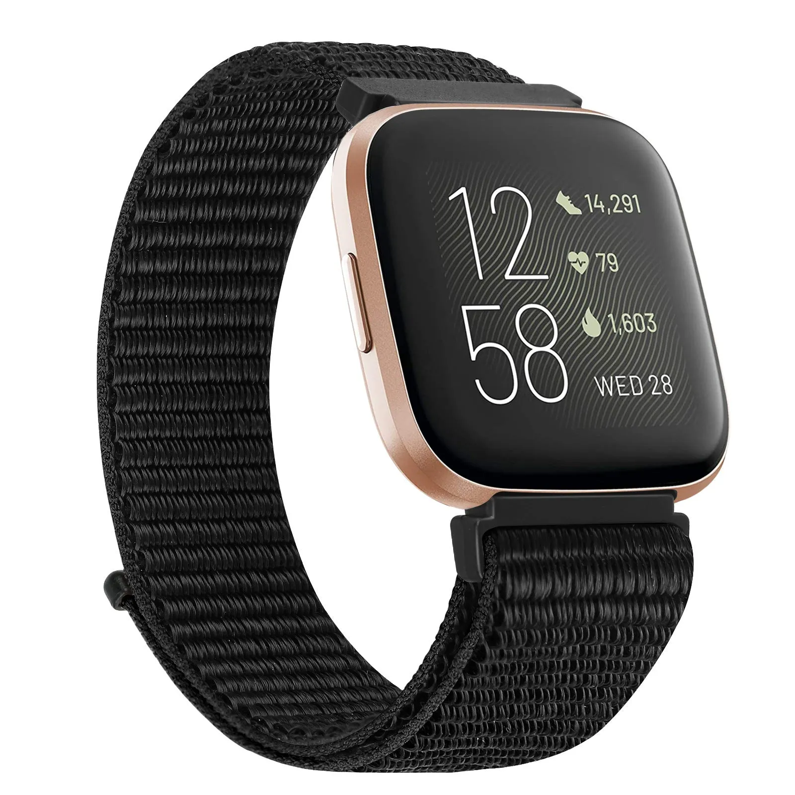 Nylon loop watch band for Fitbit Versa 2 and Sense 2 with velcro closure in army green colour