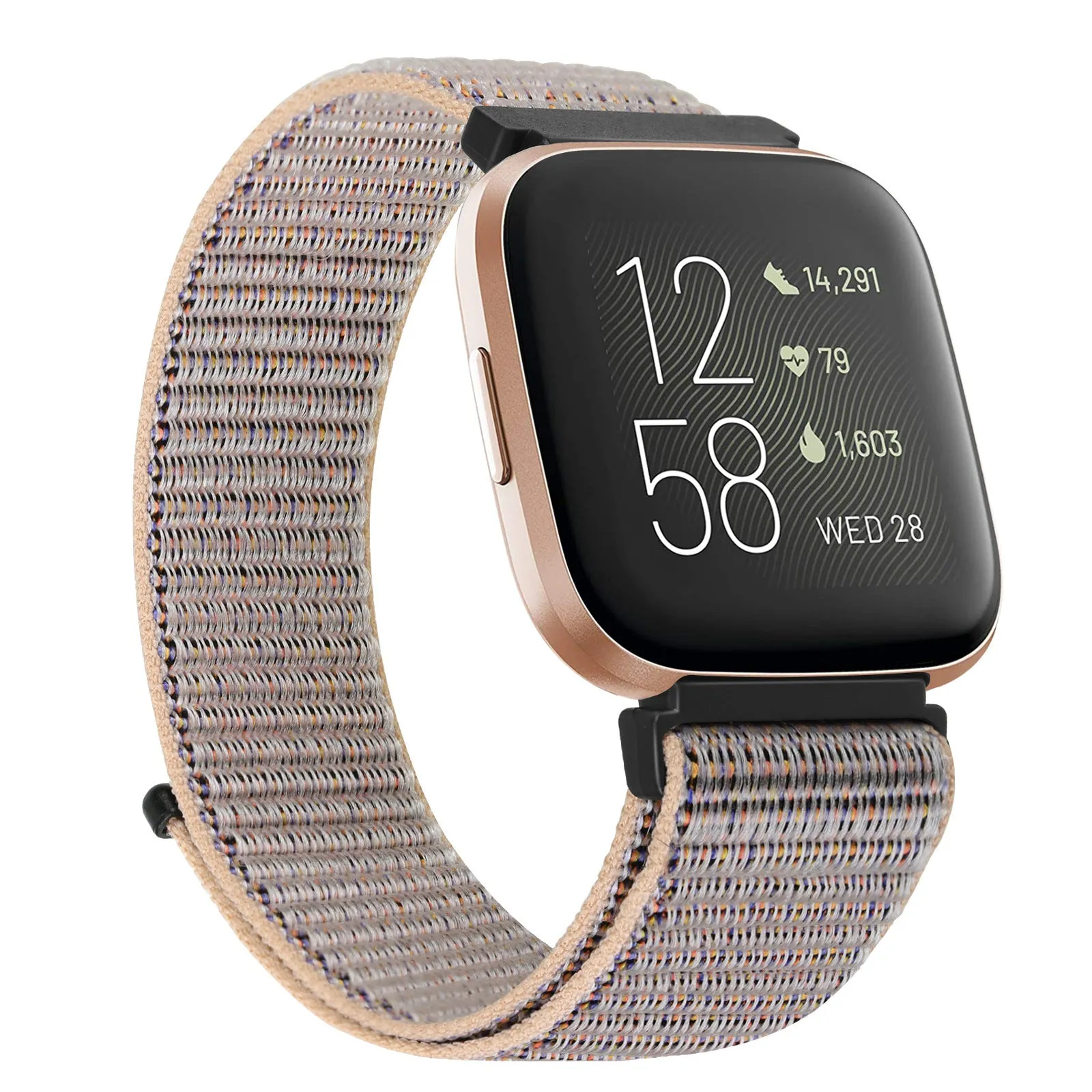 Nylon loop watch band for Fitbit Versa 2 and Sense 2 with velcro closure in army green colour