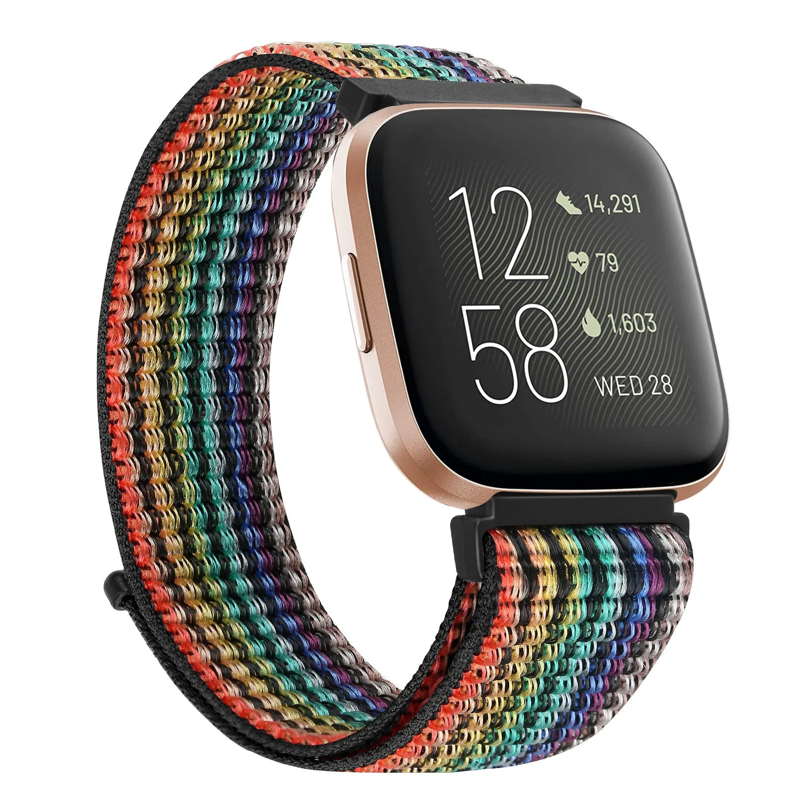 Nylon loop watch band for Fitbit Versa 2 and Sense 2 with velcro closure in army green colour