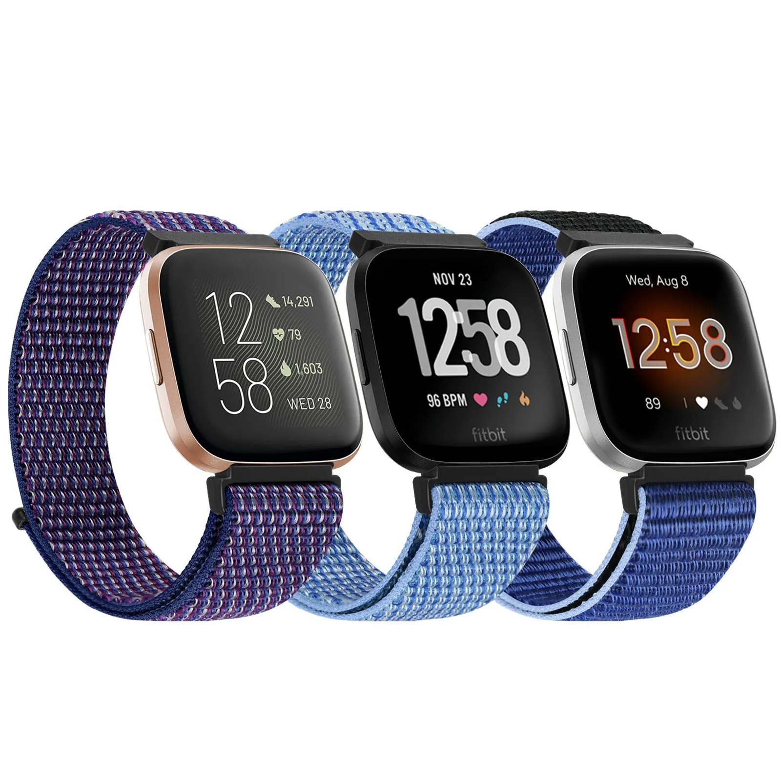 Nylon loop watch band for Fitbit Versa 2 and Sense 2 with velcro closure in army green colour