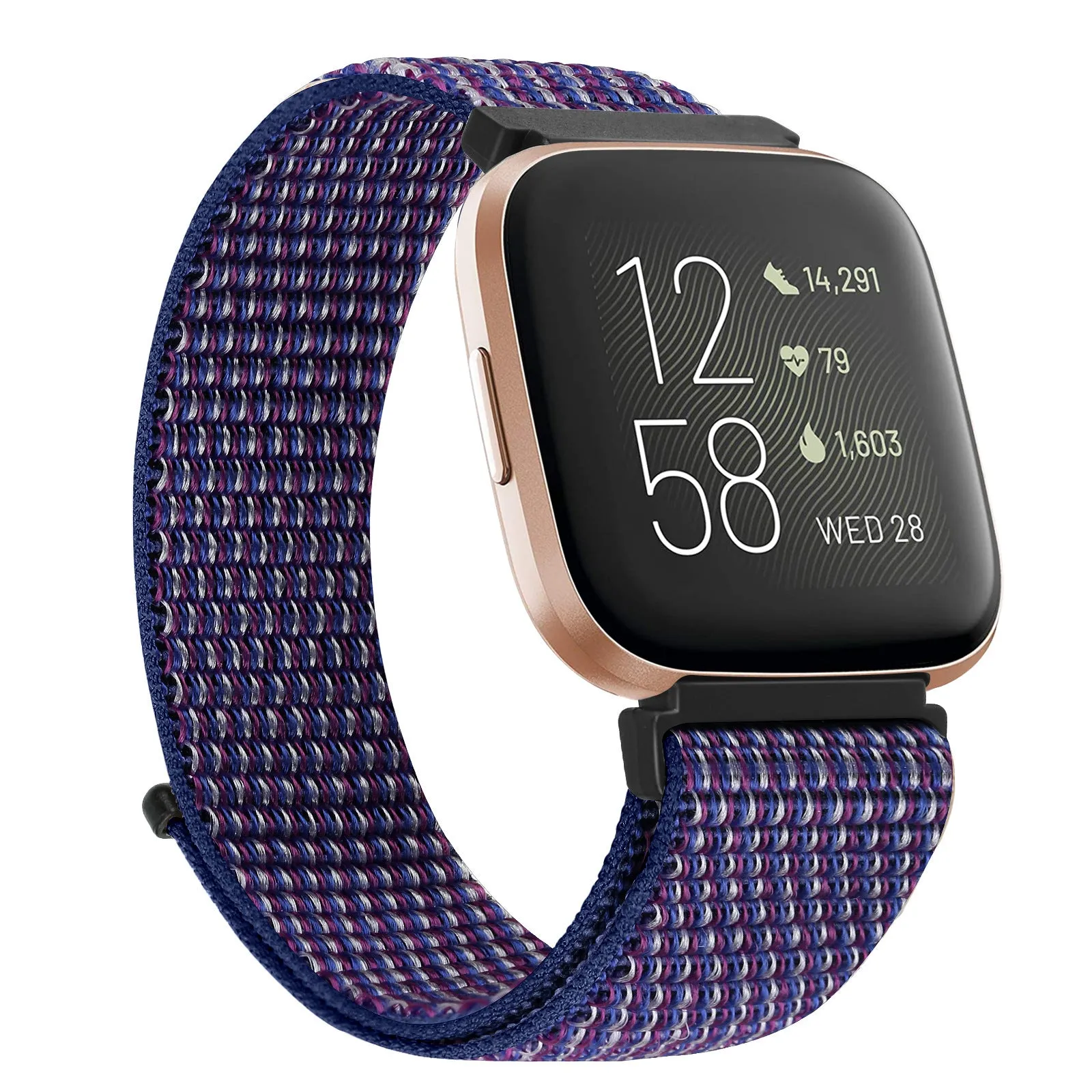 Nylon loop watch band for Fitbit Versa 2 and Sense 2 with velcro closure in army green colour