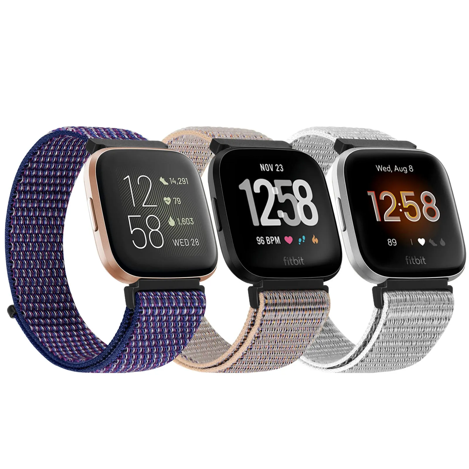 Nylon loop watch band for Fitbit Versa 2 and Sense 2 with velcro closure in army green colour