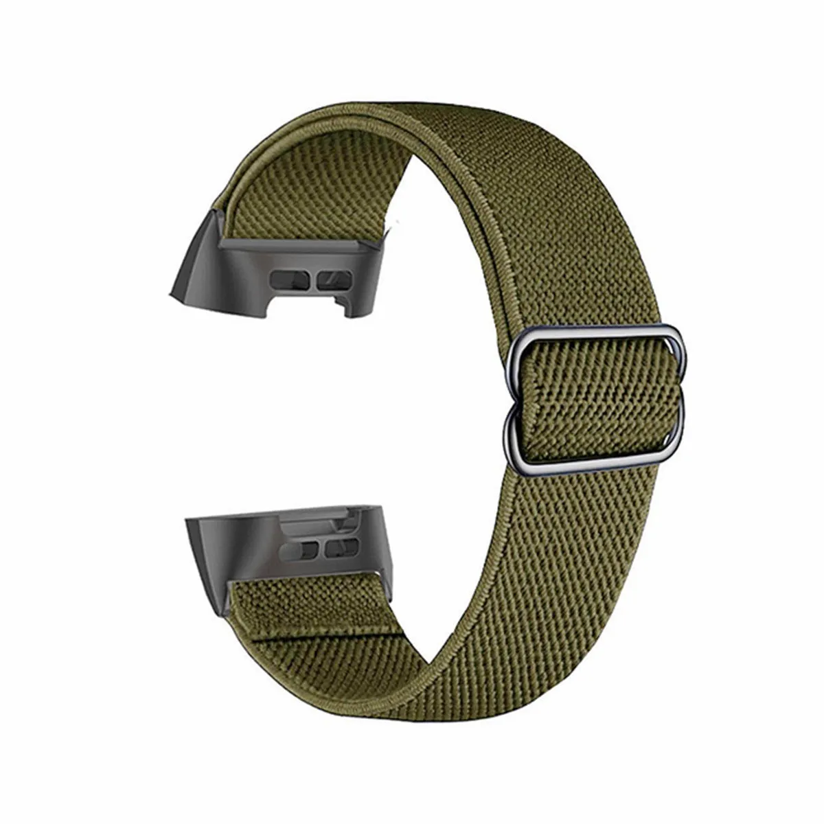 Nylon elastic strap with metal toe cap for Fitbit Charge 6, black colour variant