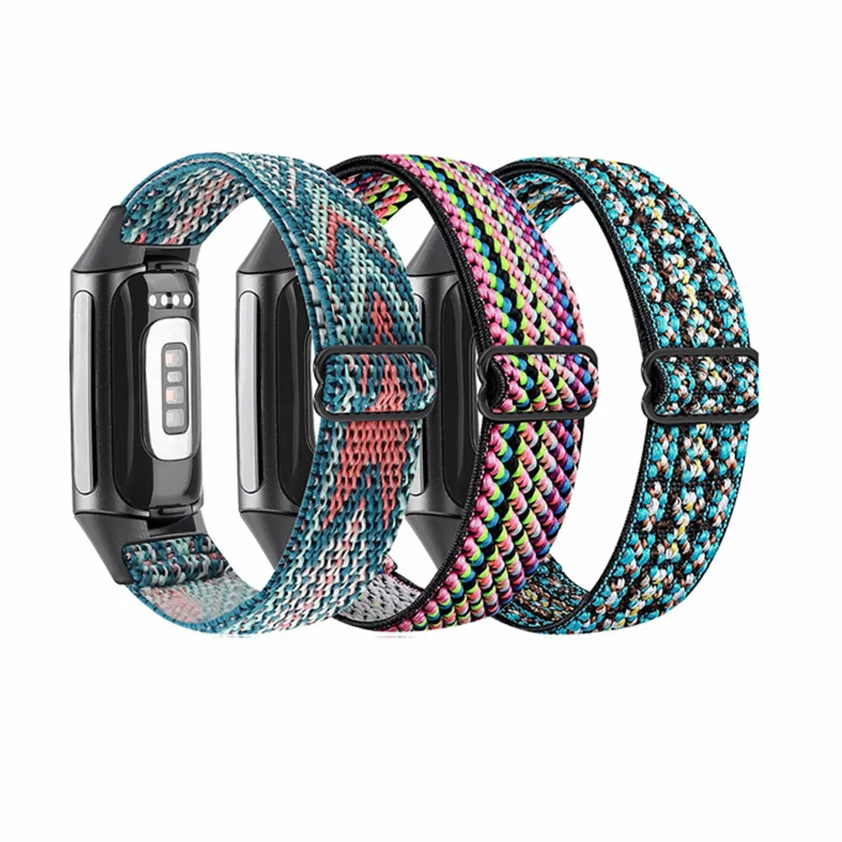 Nylon elastic strap with metal toe cap for Fitbit Charge 6, black colour variant