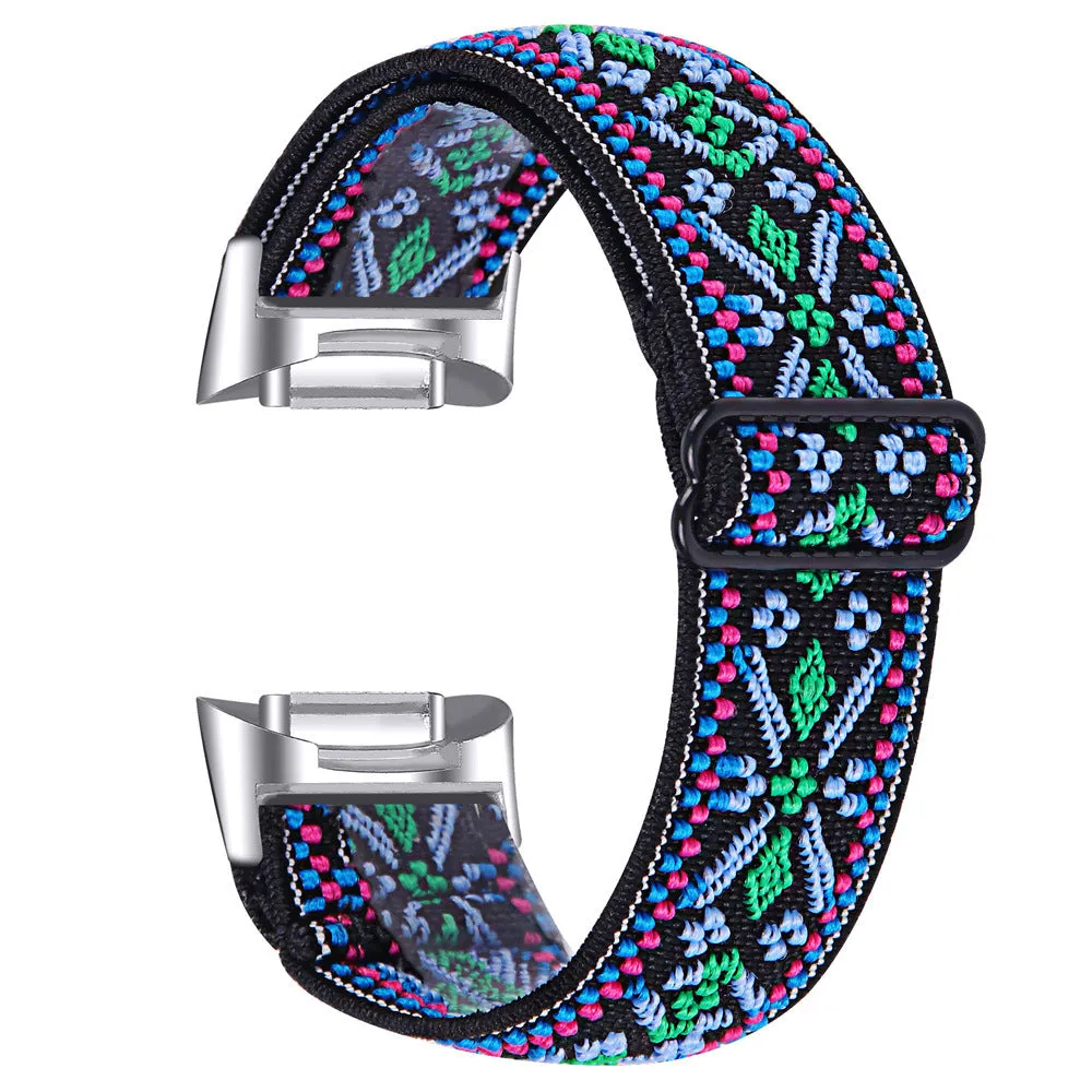 Nylon elastic strap with metal toe cap for Fitbit Charge 6, black colour variant